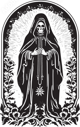 Santa Muerte with Roses Graphic Mystical Santa Muerte Logo Design