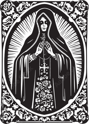 Tattoo Style Santa Muerte Icon Ornate Santa Muerte Symbol Vector
