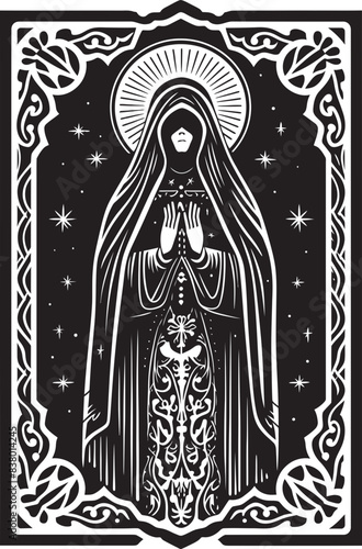 Elegant Santa Muerte Graphic Emblem Santa Muerte Tattoo Style Logo