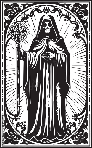 Modern Santa Muerte Illustration Vintage Floral Divider Line Vector Art