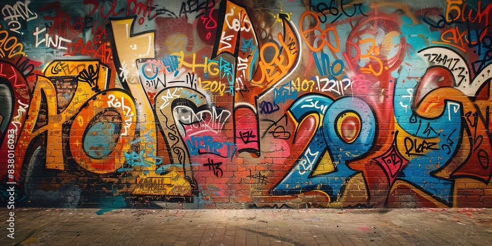 Fototapeta premium wall paint graffiti art illustration in bright colorful color, cheerful joyful concept 