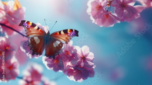 A butterfly is perched on a pink flower