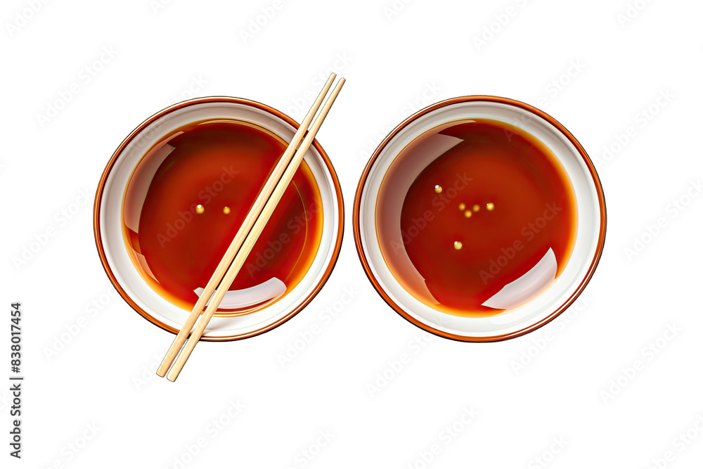 Top View Ceramic Bowls With Sauce And Chopstick Isolated On Transparent Background Top View Ceramic Bowls With Sauce And Chopstick Isolated On Transparent Background