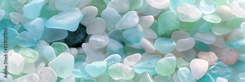 A close up of a sea glass wall
 photo