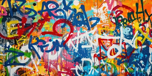 Fototapeta Naklejka Na Ścianę i Meble -  wall paint graffiti art illustration in bright colorful color, cheerful joyful concept 