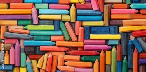 crayon textured background with a variety of colored blocks  including orange  yellow  green  blue  and red  arranged in a row from left to right