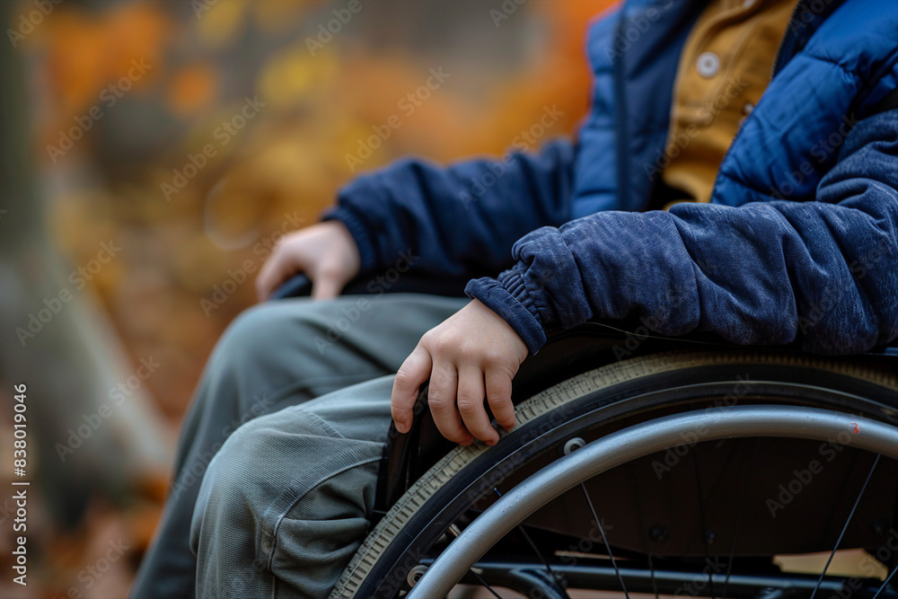 Generated by AI illustration of disabled man woman person using wheelchair on city nature park outdoors disability insurance Generated by AI illustration of disabled man woman person using wheelchair on city nature park outdoors disability insurance