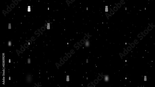 Template animation of evenly spaced pepper shaker symbols of different sizes and opacity. Animation of transparency and size. Seamless looped 4k animation on black background with stars photo