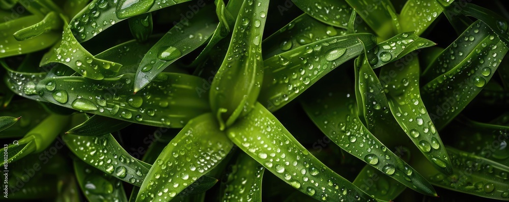 Close-up of green leaves with water droplets, capturing the freshness and natural beauty of foliage after rainfall. Close-up of green leaves with water droplets, capturing the freshness and natural beauty of foliage after rainfall.