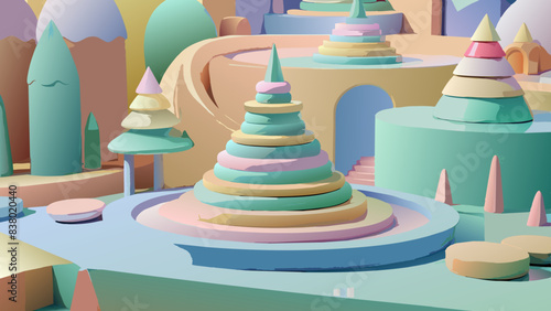 Whimsical Pastel Candyland Illustration with Playful Landscapes