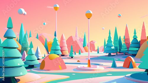 Surreal Pastel Landscape with Floating Islands and Wondrous Trees