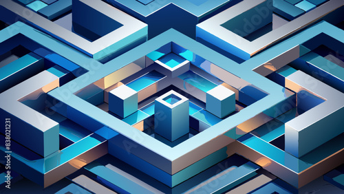 Wallpaper Mural Abstract 3D Labyrinth Maze with Reflective Surfaces in Blue Tones Torontodigital.ca