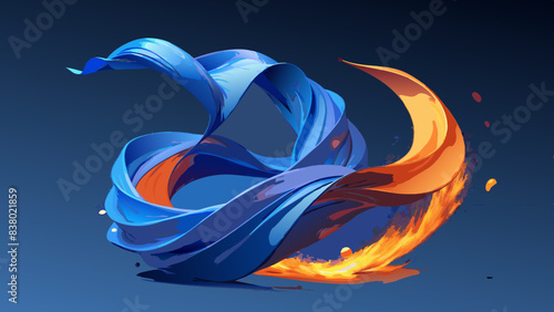 Abstract Fire and Water Twirl Art Illustration on Dark Background