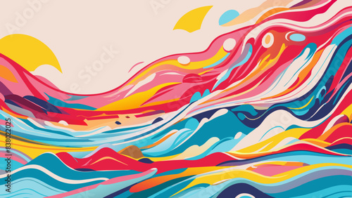 Colorful Abstract Wave Art with Dynamic Patterns and Shapes