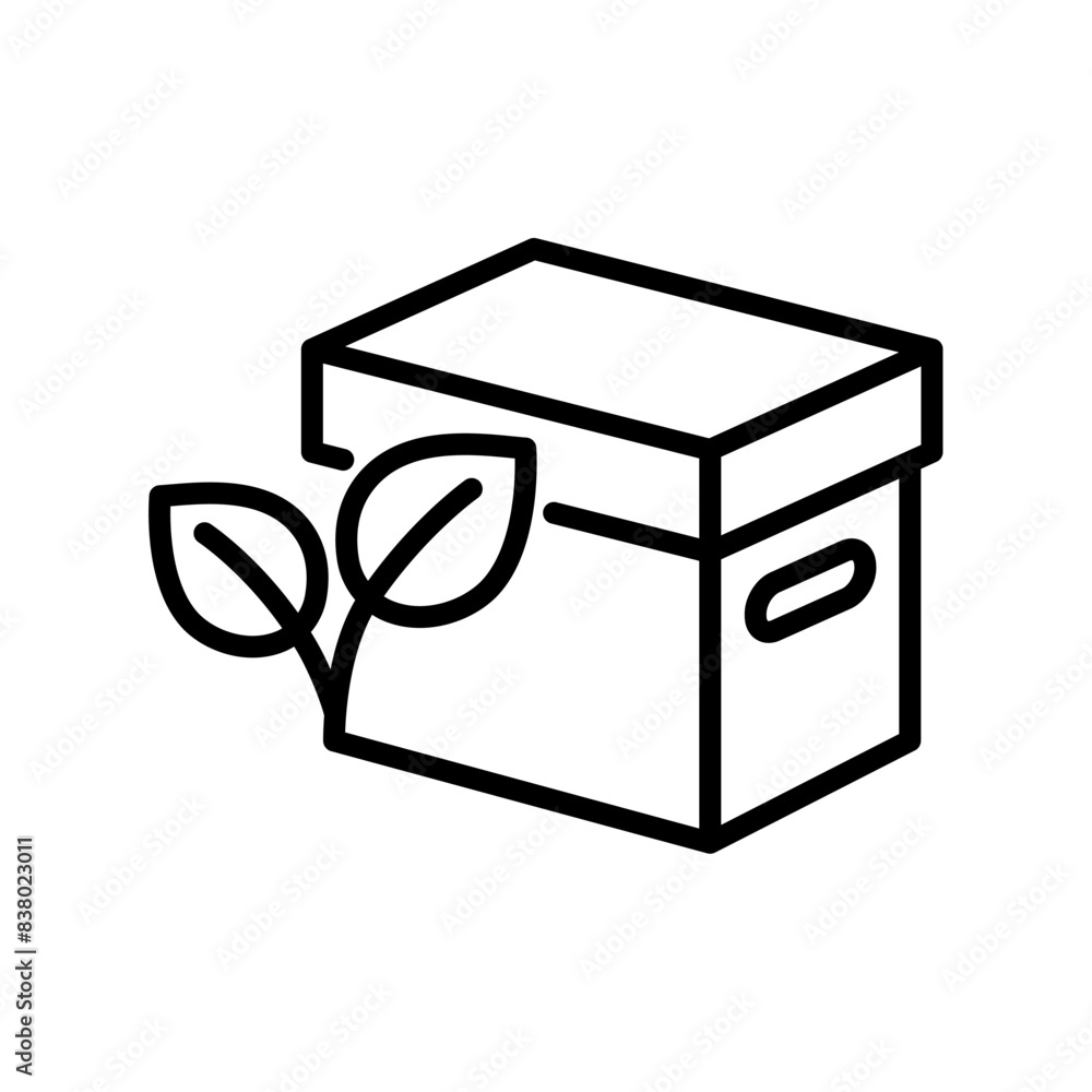 Eco box with leaves outline icon. Eco friendly package symbol. Editable stroke. Isolated vector illustration Eco box with leaves outline icon. Eco friendly package symbol. Editable stroke. Isolated vector illustration