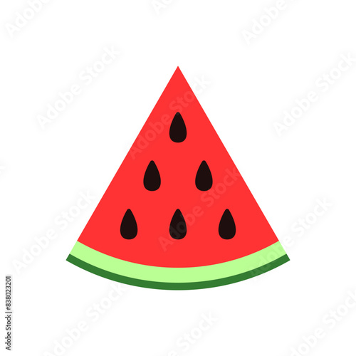 Triangular piece of watermelon. Stylized vector icon. Best for print, package, advertising, logo creating and branding design.