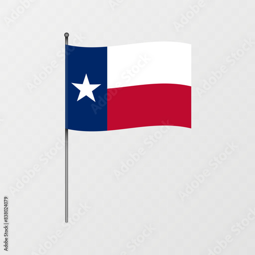 Texas state flag on flagpole. Vector illustration.