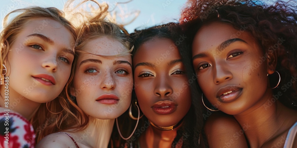 Portrait of diverse group of beautiful women with natural beauty and glowing smooth skin Portrait of diverse group of beautiful women with natural beauty and glowing smooth skin