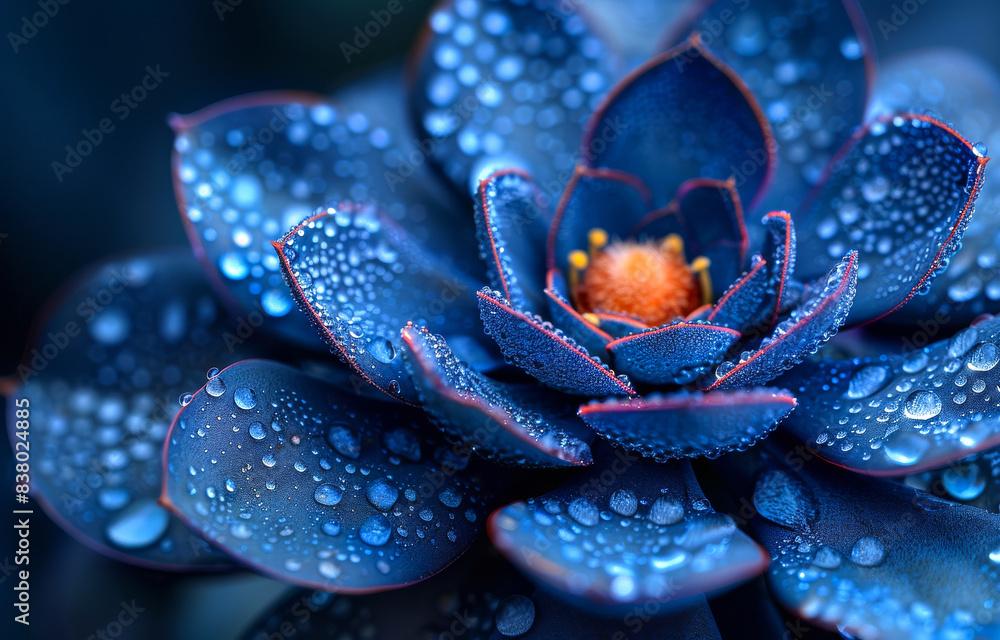 Macro of succulent plant with water droplets on the leaves. A closeup of the center flower Macro of succulent plant with water droplets on the leaves. A closeup of the center flower