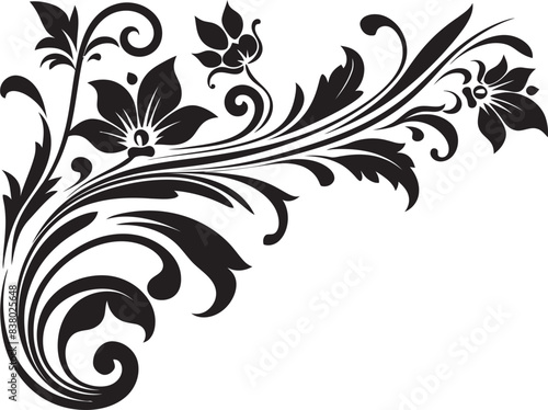 Traditional Victorian Era Floral Ornament Retro Style Floral Divider Line Art