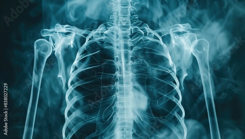 Craft an image of a chest with faint cracks spreading across, indicating discomfort in the ribcage.