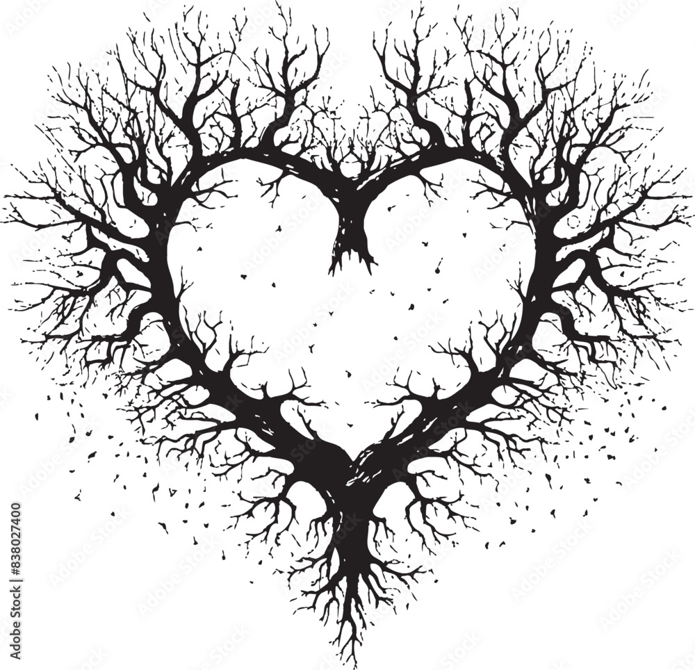 Fototapeta premium Elegant Heart Shaped Tree Silhouette Logo Design Iconic Logo of Heart with Dry Tree Symbolic Illustration