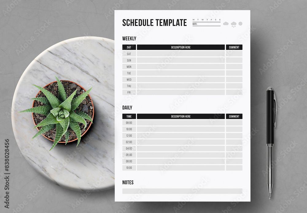 Daily And Weekly Schedule Template Stock Template | Adobe Stock