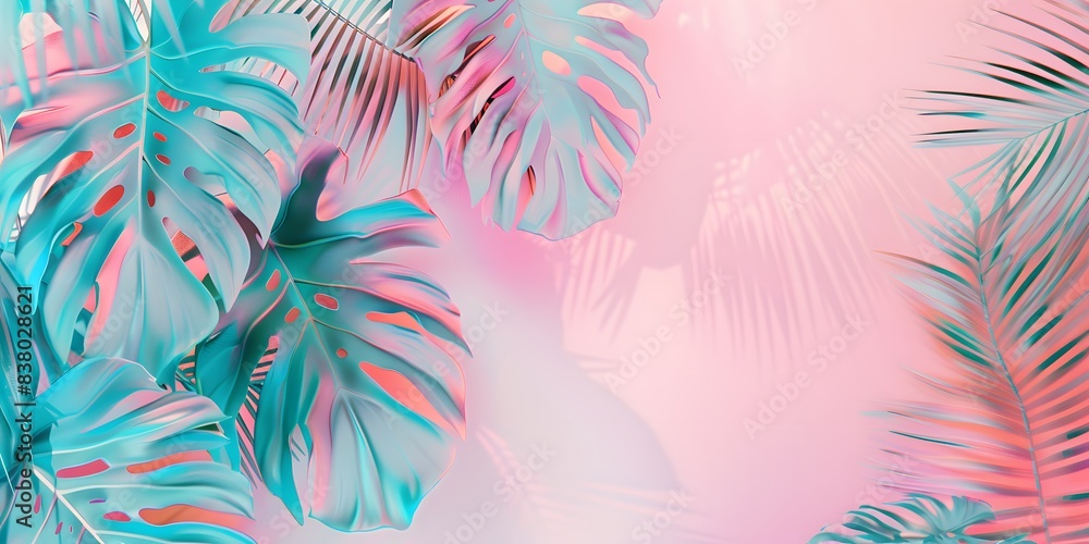 Naklejka premium Exotic tropical leaves, summer pastel background