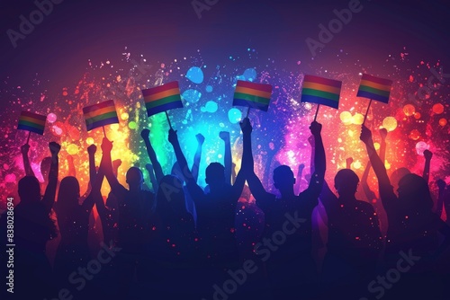 Energetic crowd at a music festival with rainbow lights, showcasing the vibrant spirit of communal celebrations © Leo