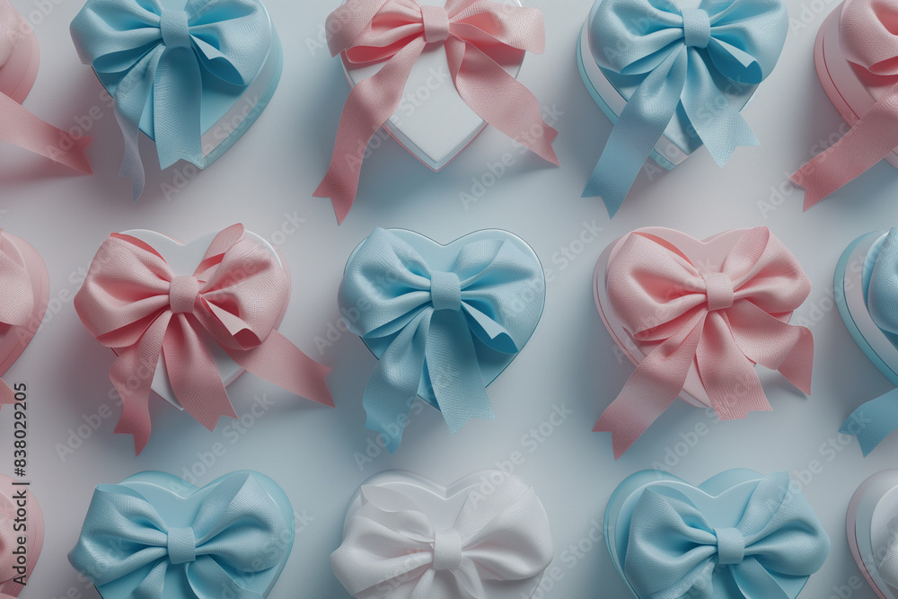 Elegant heart-shaped gift boxes in blue, white and pink. Great for Valentine's, Christmas, birthdays, Mother's Day, and more. Includes space for text. Clean design. Elegant heart-shaped gift boxes in blue, white and pink. Great for Valentine's, Christmas, birthdays, Mother's Day, and more. Includes space for text. Clean design.
