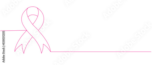 Breast cancer pink ribbon line art style with transparent background eps