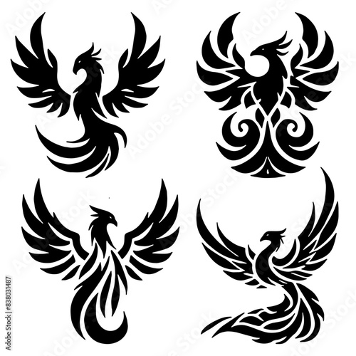 Phoenix Silhouette: Mythical Bird, Symbol of Rebirth, Flat Vector Illustration