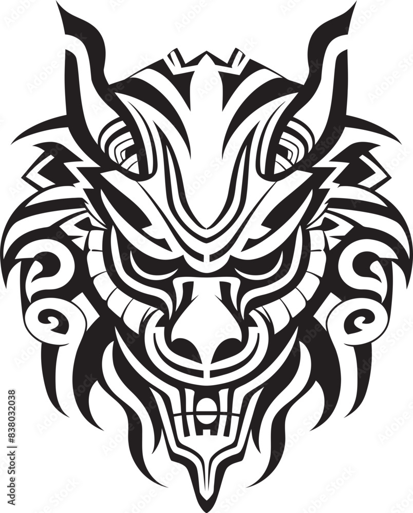 Fototapeta premium Frontal Dragon Head Badge Mythical Design Dragon Head Art Iconic Emblem