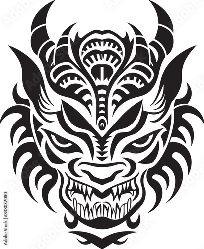 Front View Dragon Symbol Mythical Graphic Dragon Head Badge Fantasy Design