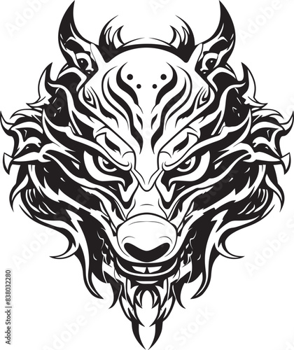 Dragon Head Logo Iconic Emblem Fantasy Dragon Emblem Front View Symbol