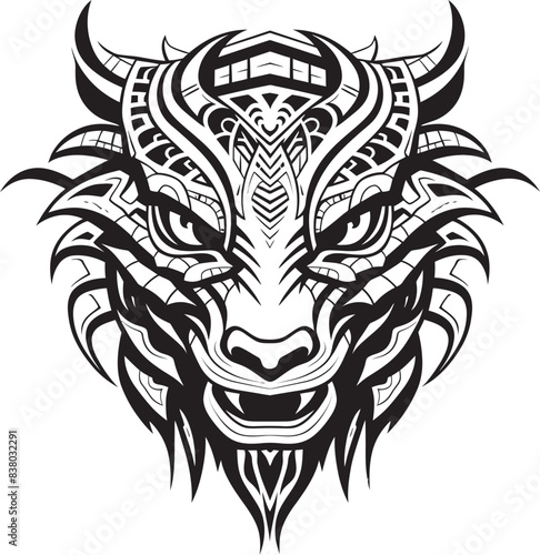 Fantasy Dragon Emblem Front View Symbol Dragon Head Symbol Detailed Badge