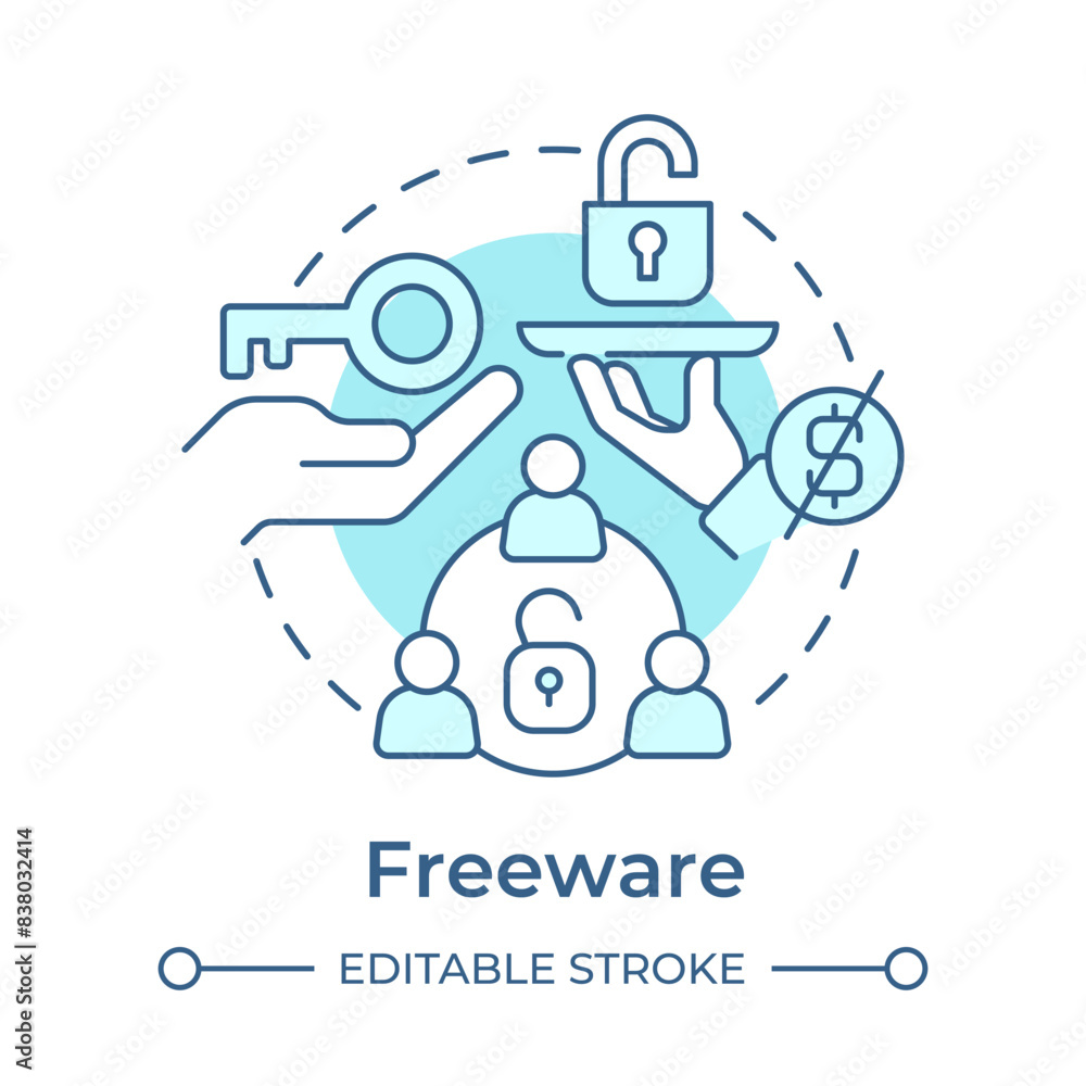 Freeware soft blue concept icon. Customer service, usage tracking. Software licensing. Round shape line illustration. Abstract idea. Graphic design. Easy to use in infographic, presentation Freeware soft blue concept icon. Customer service, usage tracking. Software licensing. Round shape line illustration. Abstract idea. Graphic design. Easy to use in infographic, presentation