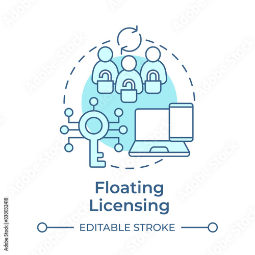 Floating licensing soft blue concept icon. Device tracking, network license. User access control. Round shape line illustration. Abstract idea. Graphic design. Easy to use in infographic