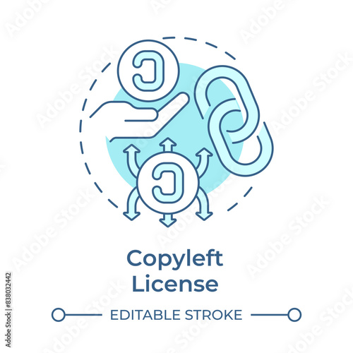 Copyleft license soft blue concept icon. Copyright protection, intellectual property. Round shape line illustration. Abstract idea. Graphic design. Easy to use in infographic, presentation photo