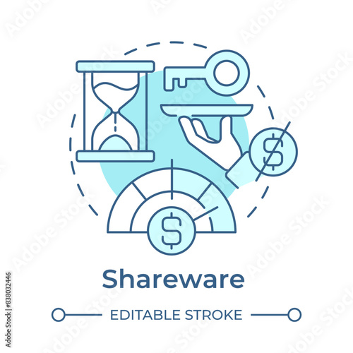 Shareware soft blue concept icon. Free service. Access control, software licensing. Round shape line illustration. Abstract idea. Graphic design. Easy to use in infographic, presentation