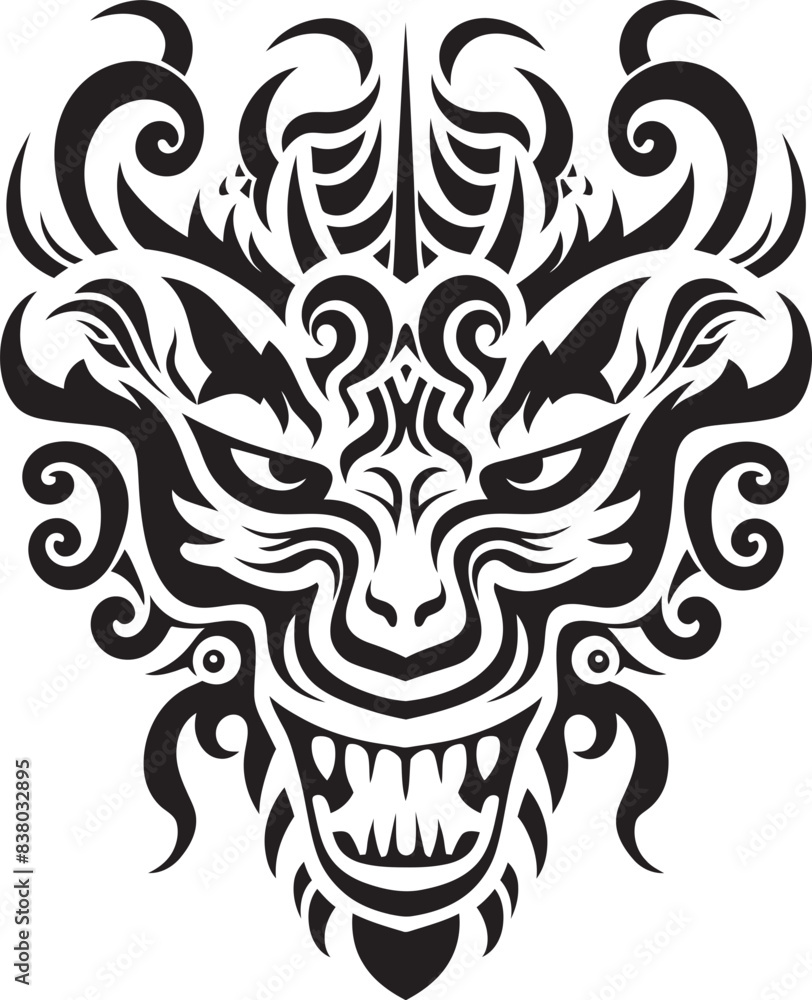 Naklejka premium Frontal Dragon Head Icon Fantasy Emblem Dragon Head Illustration Front View Design