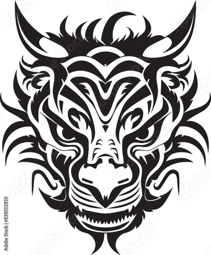 Dragon Head Badge Vector Design Fantasy Dragon Logo Frontal Emblem