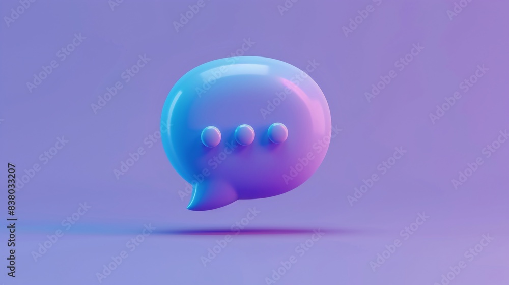 3D chat bubble icon on gradient purple background, representing communication and digital messaging in a minimalist style. 3D Illustration. 3D chat bubble icon on gradient purple background, representing communication and digital messaging in a minimalist style. 3D Illustration.