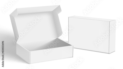 Realistic Open And Closed Blank Packaging Boxes