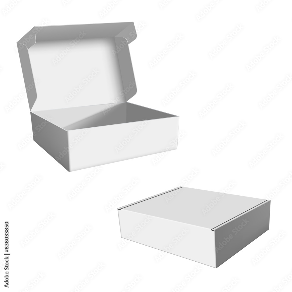 Realistic Open And Closed Blank Big Packaging Boxes. EPS10 Vector Realistic Open And Closed Blank Big Packaging Boxes. EPS10 Vector