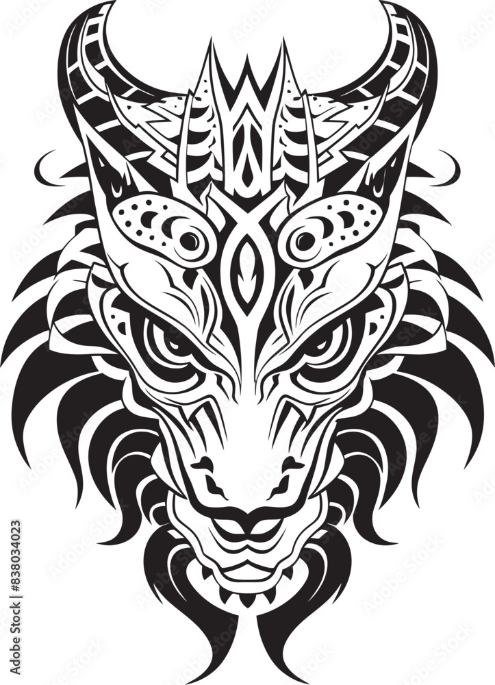 Fototapeta premium Dragon Head Badge Front View Emblem Mythical Creature Logo Fantasy Dragon Emblem