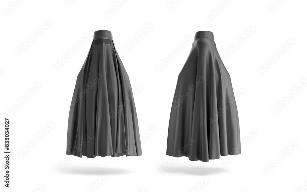 Blank black muslim female burqa mockup, front and back view Blank black muslim female burqa mockup, front and back view