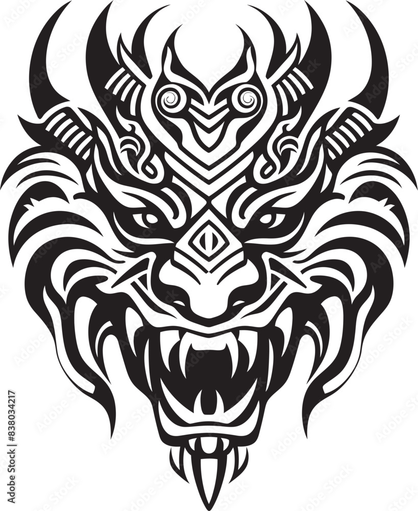 Obraz premium Vector Dragon Head Symbol Front View Artistic Render Mythical Creature Logo Dragon Head Illustration