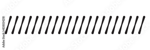 Slash line. Border with diagonal lines. Angle of tilt stripes. Black pattern of footer isolated on white background. Vector.