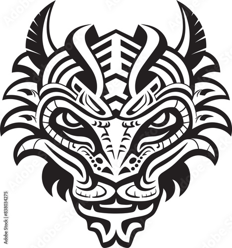 Fantasy Dragon Emblem Front View Design Concept Vector Dragon Head Symbol Mythical Badge Detail